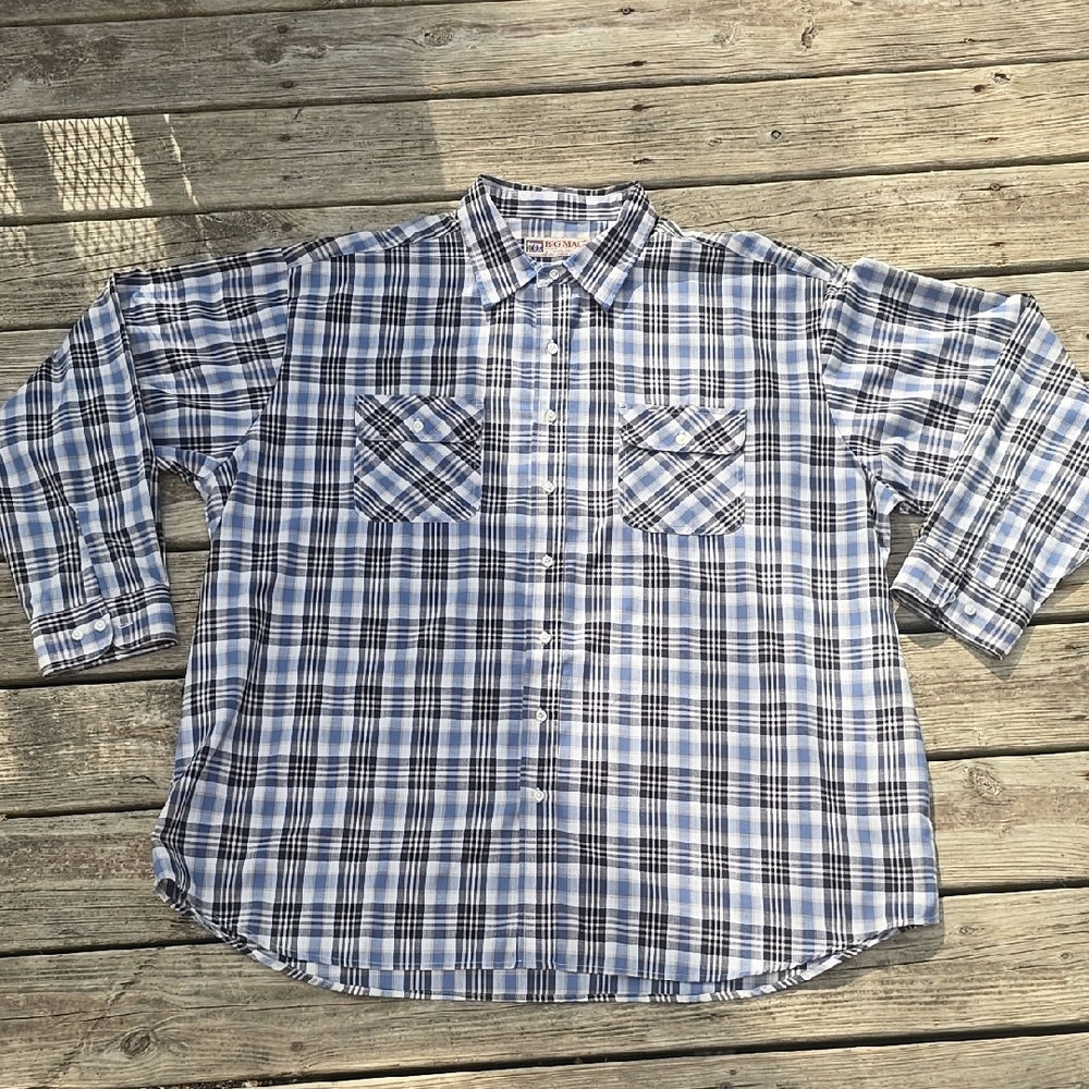 Big Mac Blue Plaid Long Sleeve Dress Shirt - 3XLT